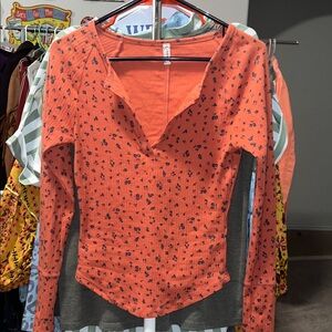 FP Movement by Free People Orange Floral Long Sleeve Tee